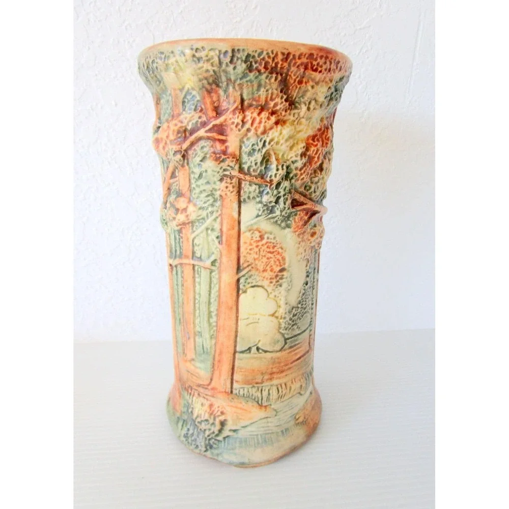 Weller Forest Tree Woodcraft Art Pottery Antique Vase 8.25
